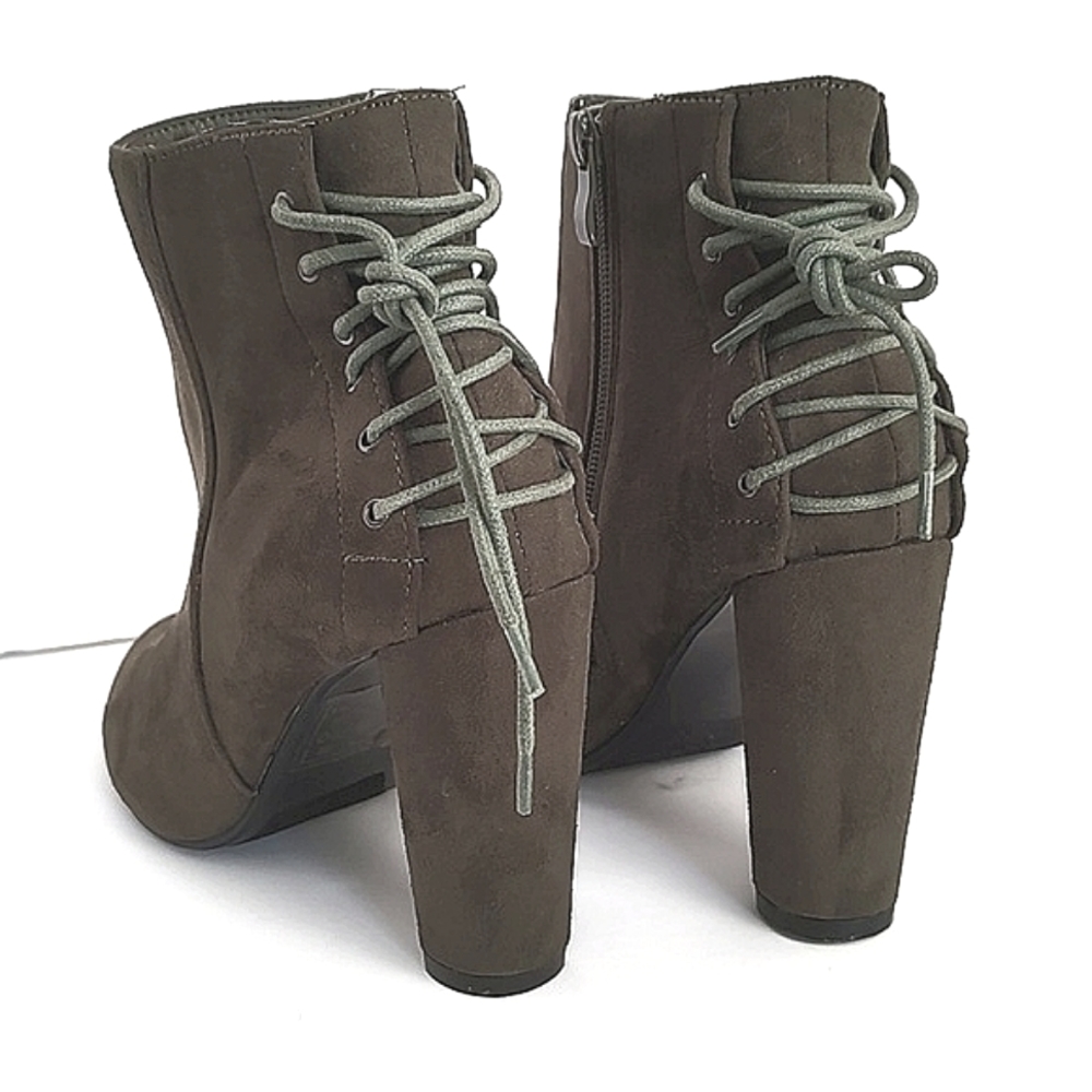 Jacobies Womens Faux Suede Ankle Boot Zip Side Java/Deep Olive Size 8.5